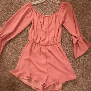 Pink Peach Love off the shoulder romper small